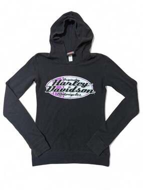 Vintage 2010 Harley-Davidson Women's Thermal Hooded Long Sleeve Shirt Black Smal